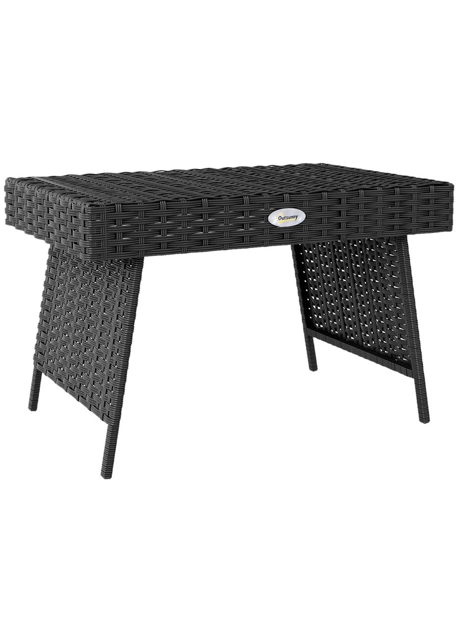 Outsunny Foldable Outdoor Coffee Table Steel Frame Rattan Side Table
