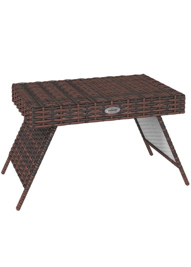 Outsunny Foldable Outdoor Coffee Table Steel Frame Rattan Side Table