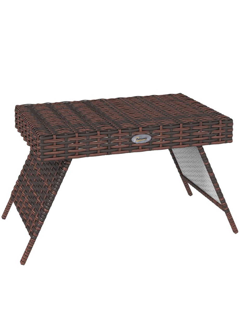 Outsunny Foldable Outdoor Coffee Table Steel Frame Rattan Side Table