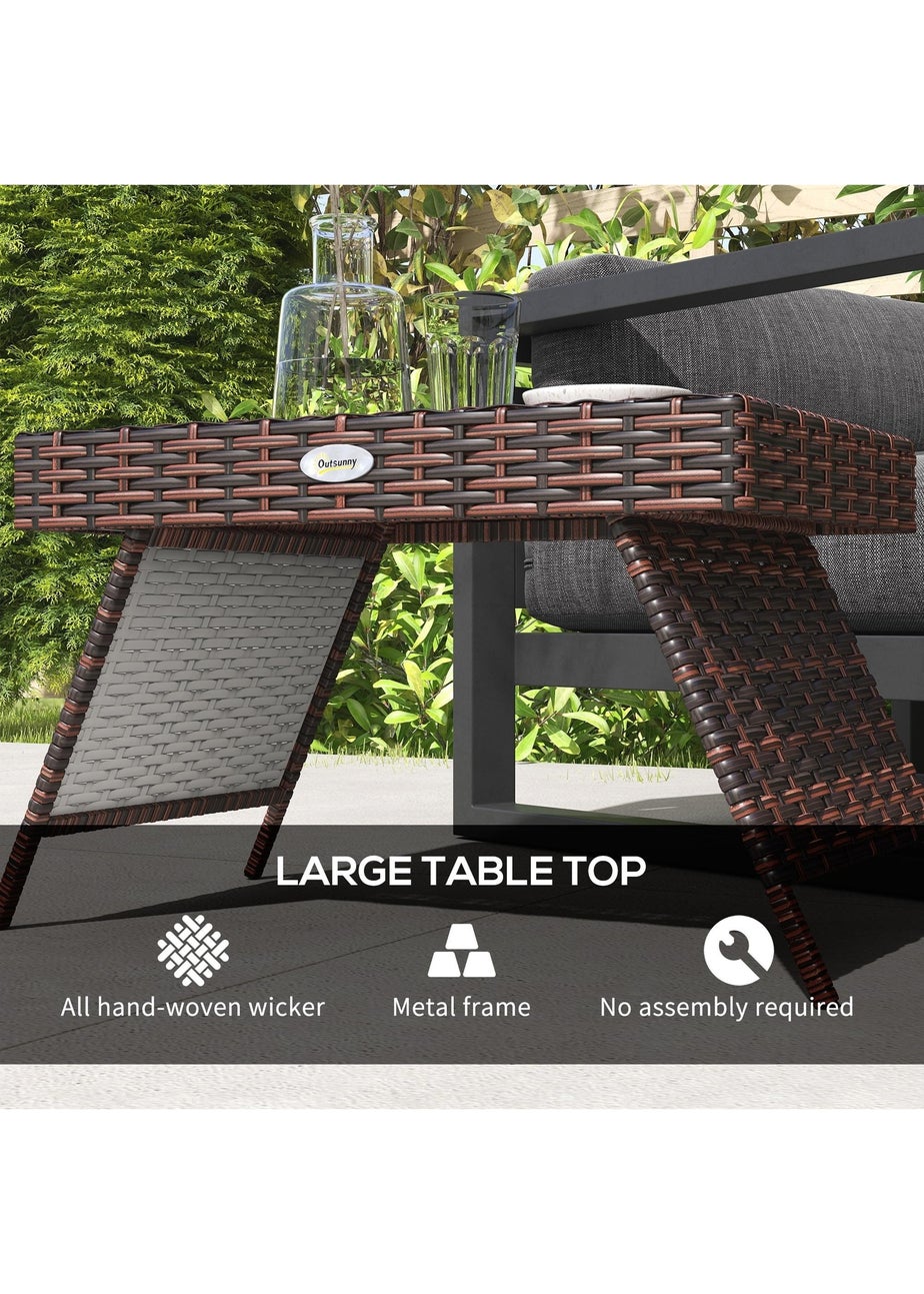 Outsunny Foldable Outdoor Coffee Table Steel Frame Rattan Side Table