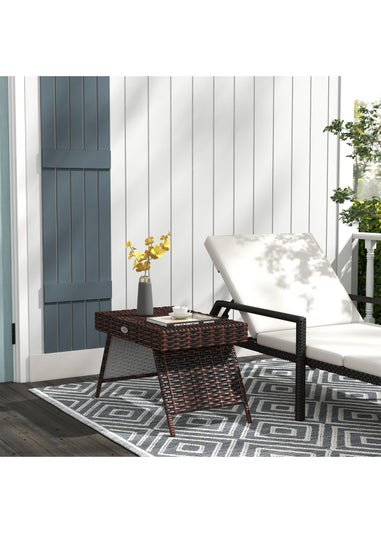 Outsunny Foldable Outdoor Coffee Table Steel Frame Rattan Side Table