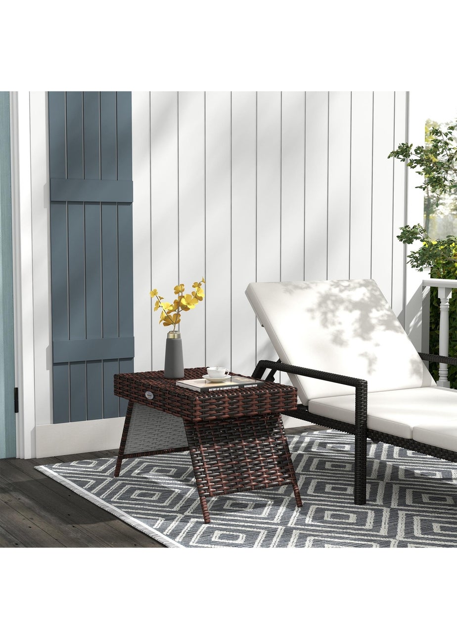 Outsunny Foldable Outdoor Coffee Table Steel Frame Rattan Side Table