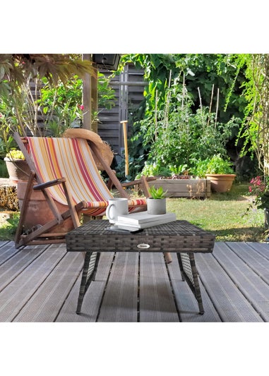 Outsunny Foldable Outdoor Coffee Table Steel Frame Rattan Side Table