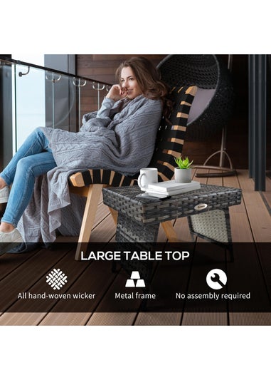 Outsunny Foldable Outdoor Coffee Table Steel Frame Rattan Side Table