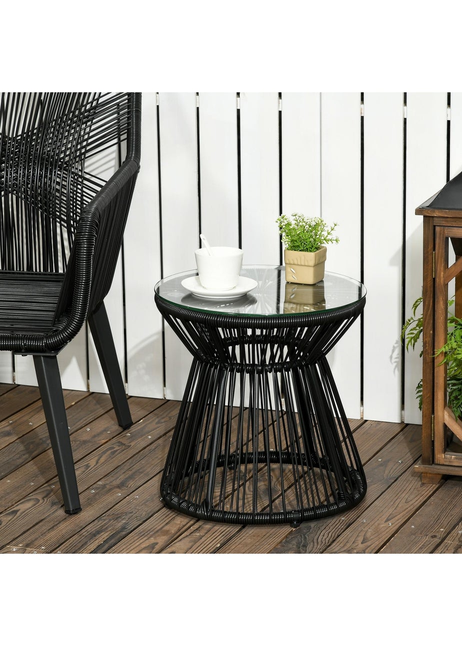 Outsunny PE Rattan End Table Round Hollow Drum Design Side Table