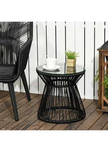 Outsunny PE Rattan End Table Round Hollow Drum Design Side Table