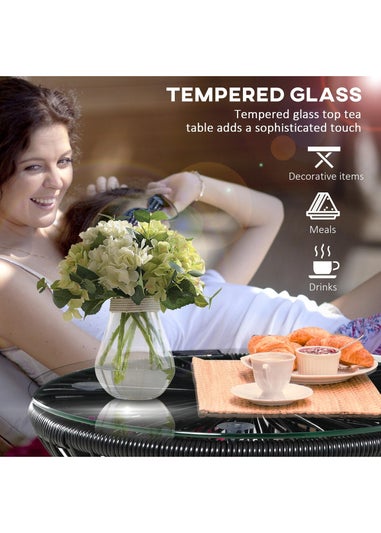 Outsunny PE Rattan End Table Round Hollow Drum Design Side Table