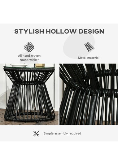 Outsunny PE Rattan End Table Round Hollow Drum Design Side Table