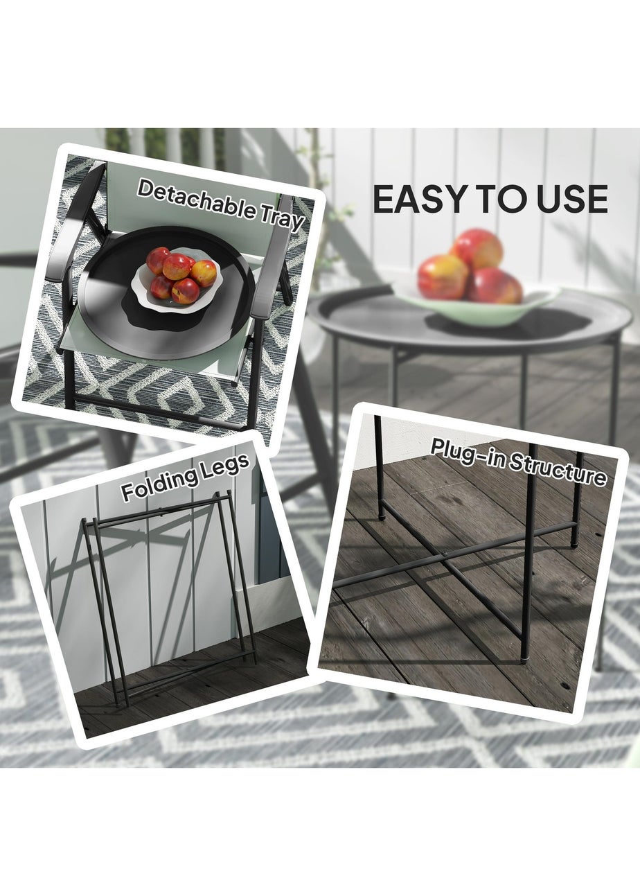 Outsunny 46cm Round Garden Table Small Side Table with Removable Tray