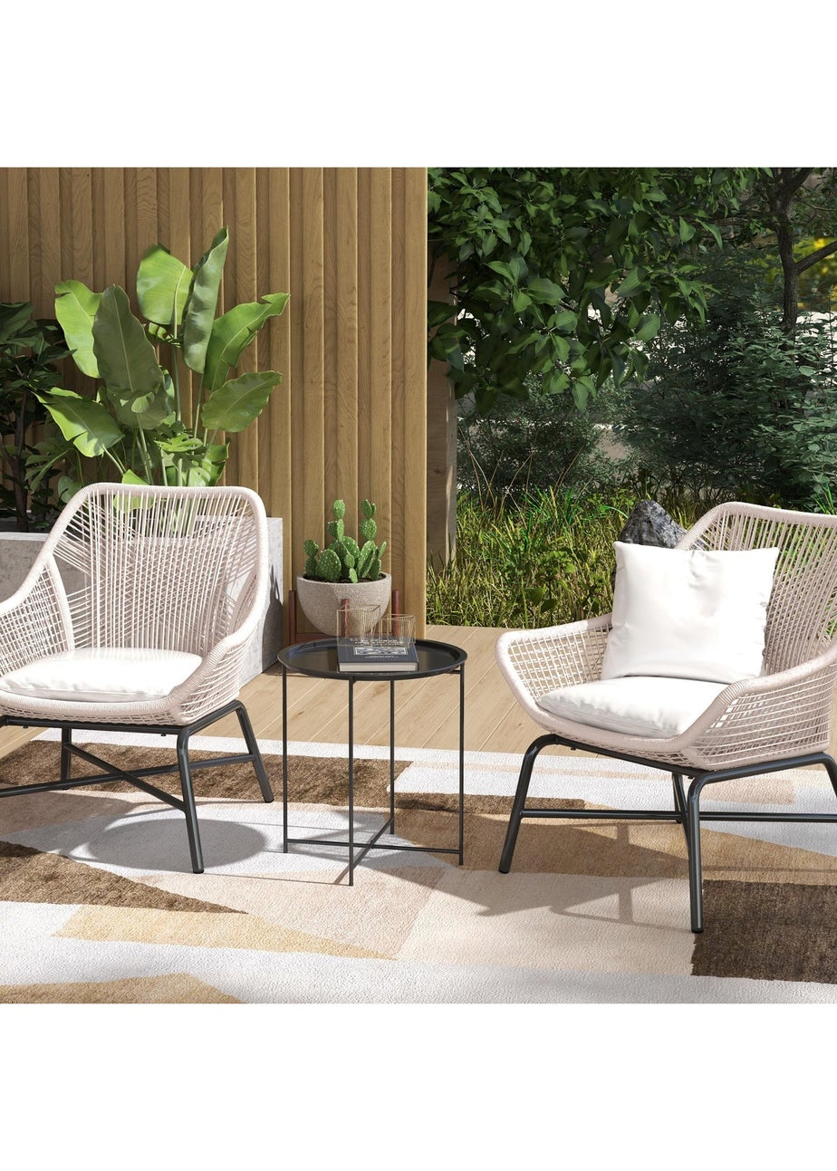 Outsunny 46cm Round Garden Table Small Side Table with Removable Tray