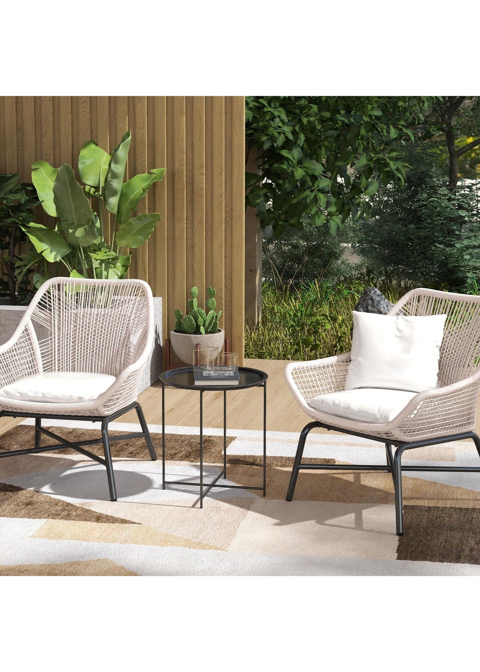 Outsunny 46cm Round Garden Table Small Side Table with Removable Tray