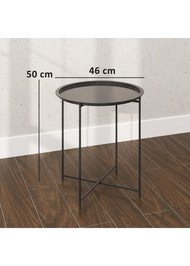 Outsunny 46cm Round Garden Table Small Side Table with Removable Tray
