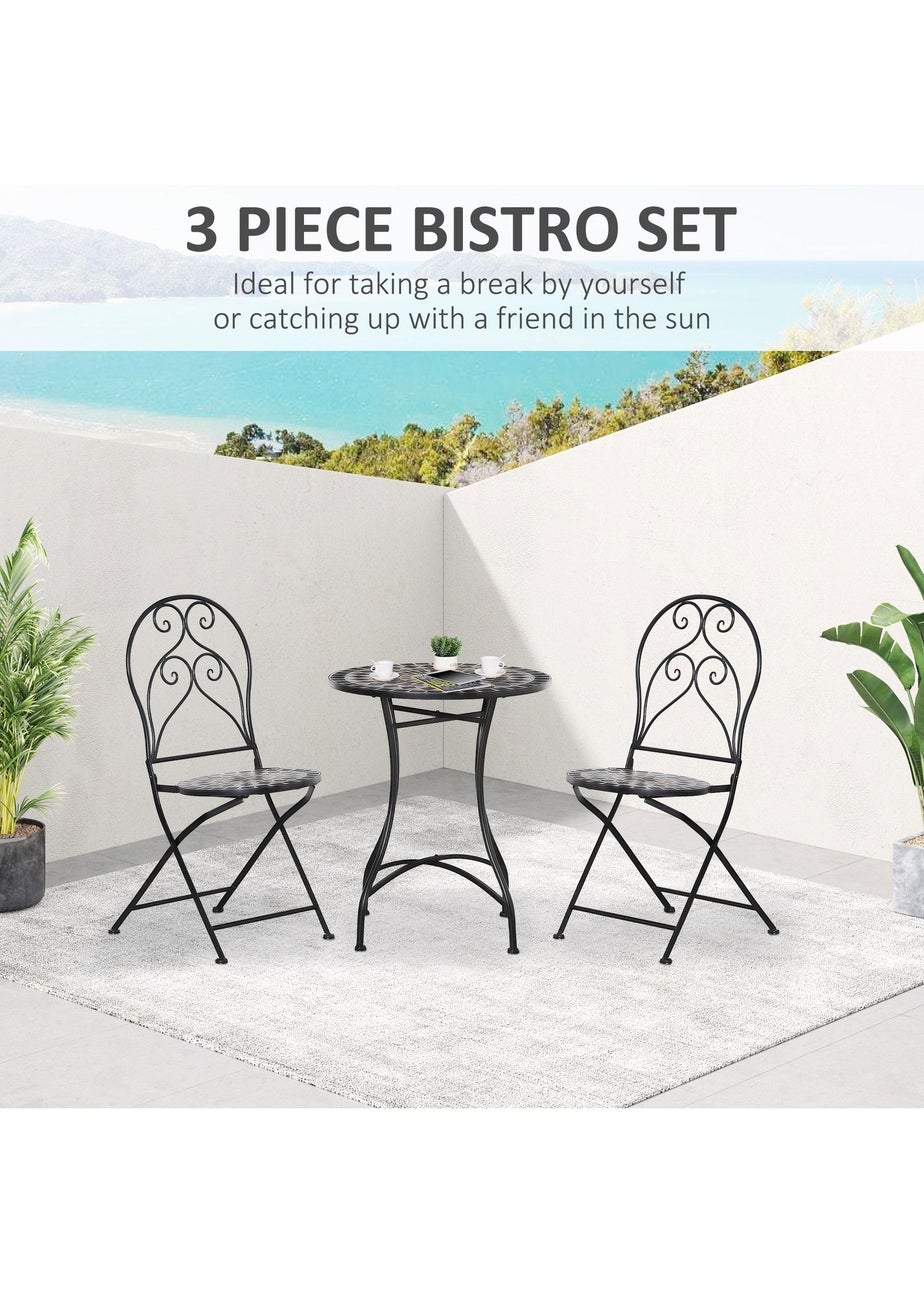Outsunny 3 PCs Garden Bistro Set with Balcony Table and Chairs Metal Frame