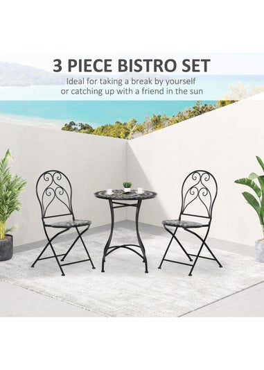Outsunny 3 PCs Garden Bistro Set with Balcony Table and Chairs Metal Frame