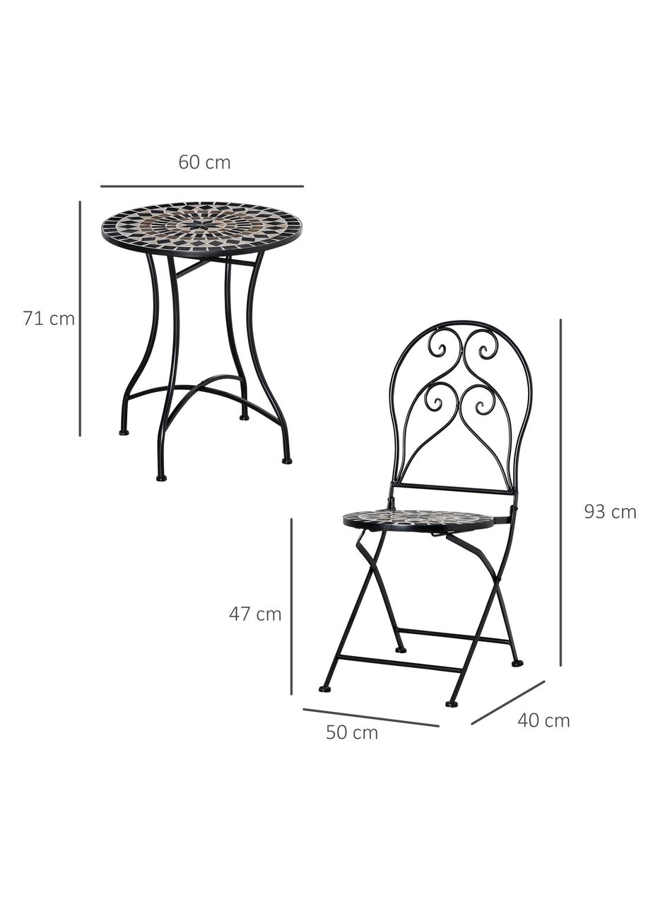 Outsunny 3 PCs Garden Bistro Set with Balcony Table and Chairs Metal Frame
