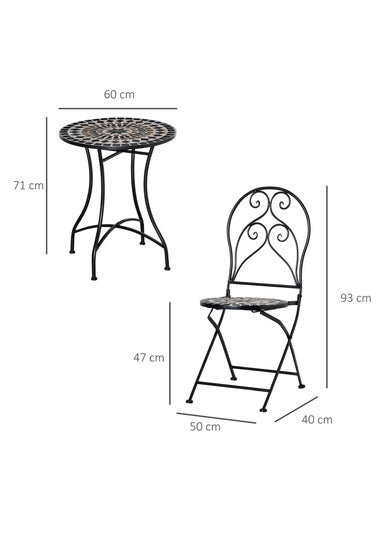 Outsunny 3 PCs Garden Bistro Set with Balcony Table and Chairs Metal Frame