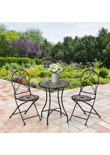 Outsunny 3 PCs Garden Bistro Set with Balcony Table and Chairs Metal Frame
