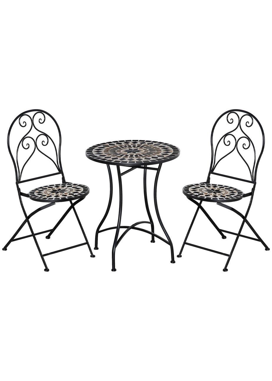 Outsunny 3 PCs Garden Bistro Set with Balcony Table and Chairs Metal Frame