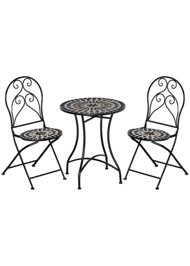 Outsunny 3 PCs Garden Bistro Set with Balcony Table and Chairs Metal Frame