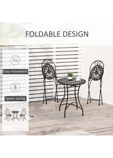 Outsunny 3 PCs Garden Bistro Set with Balcony Table and Chairs Metal Frame