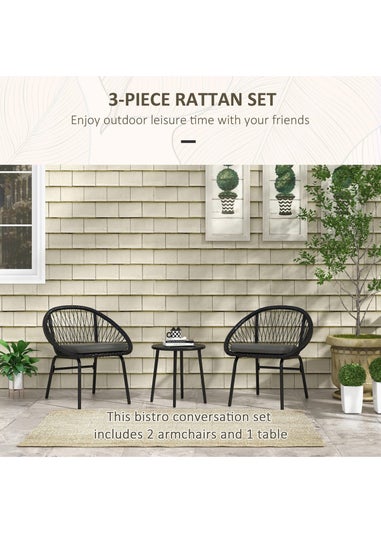 Outsunny 3 Piece Garden Furniture Set Bistro Set with 2 Chairs 1 Coffee Table