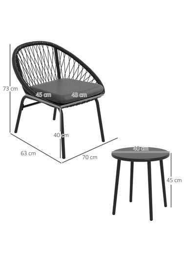 Outsunny 3 Piece Garden Furniture Set Bistro Set with 2 Chairs 1 Coffee Table