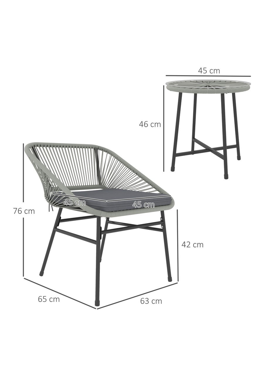 Outsunny Rattan Bistro Set Small Balcony Furniture with Cushion