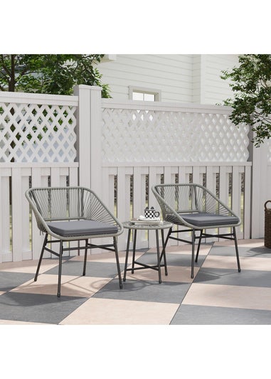 Outsunny Rattan Bistro Set Small Balcony Furniture with Cushion