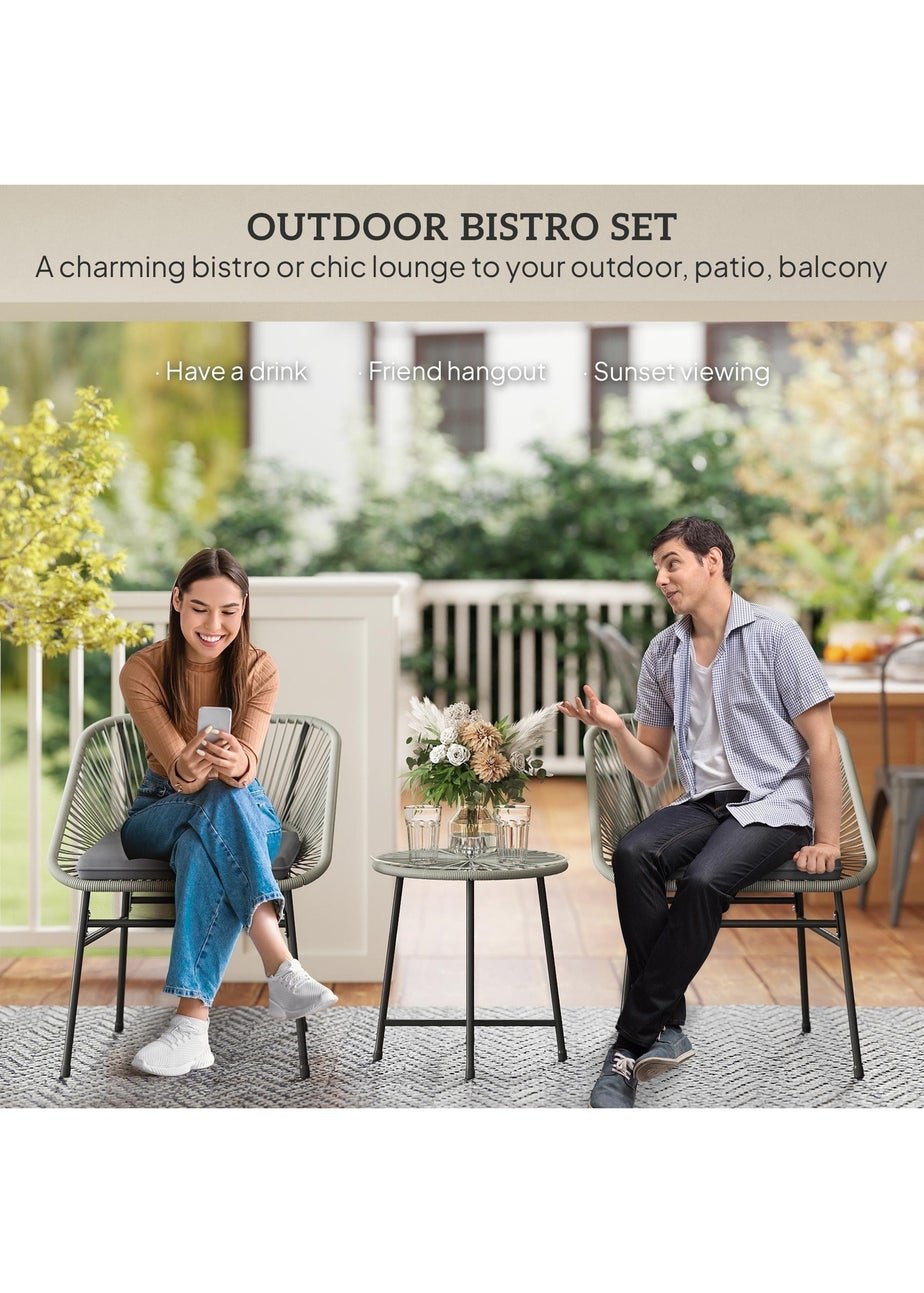 Outsunny Rattan Bistro Set Small Balcony Furniture with Cushion