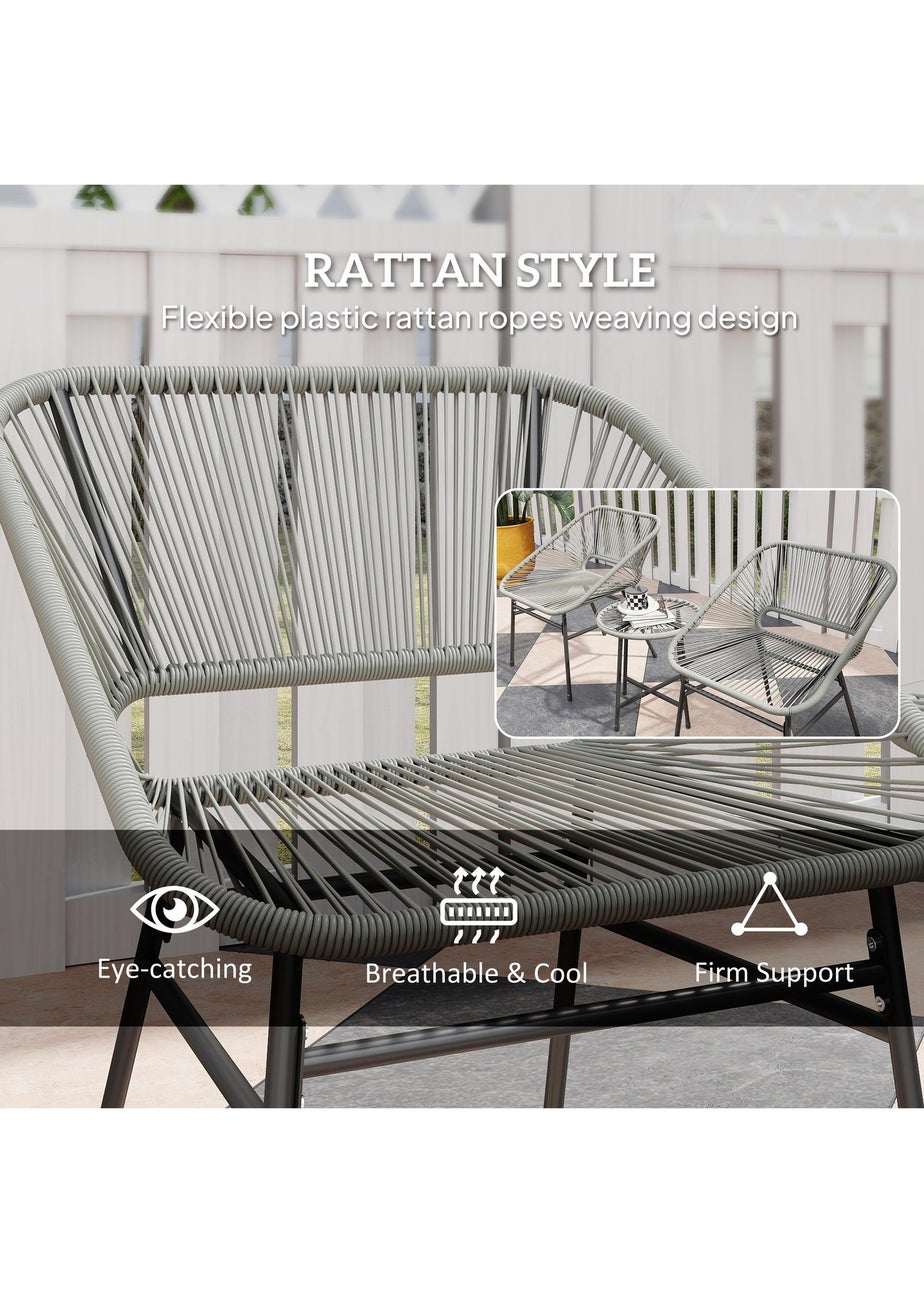 Outsunny Rattan Bistro Set Small Balcony Furniture with Cushion