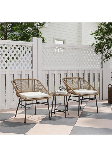 Outsunny Rattan Bistro Set Small Balcony Furniture with Cushion