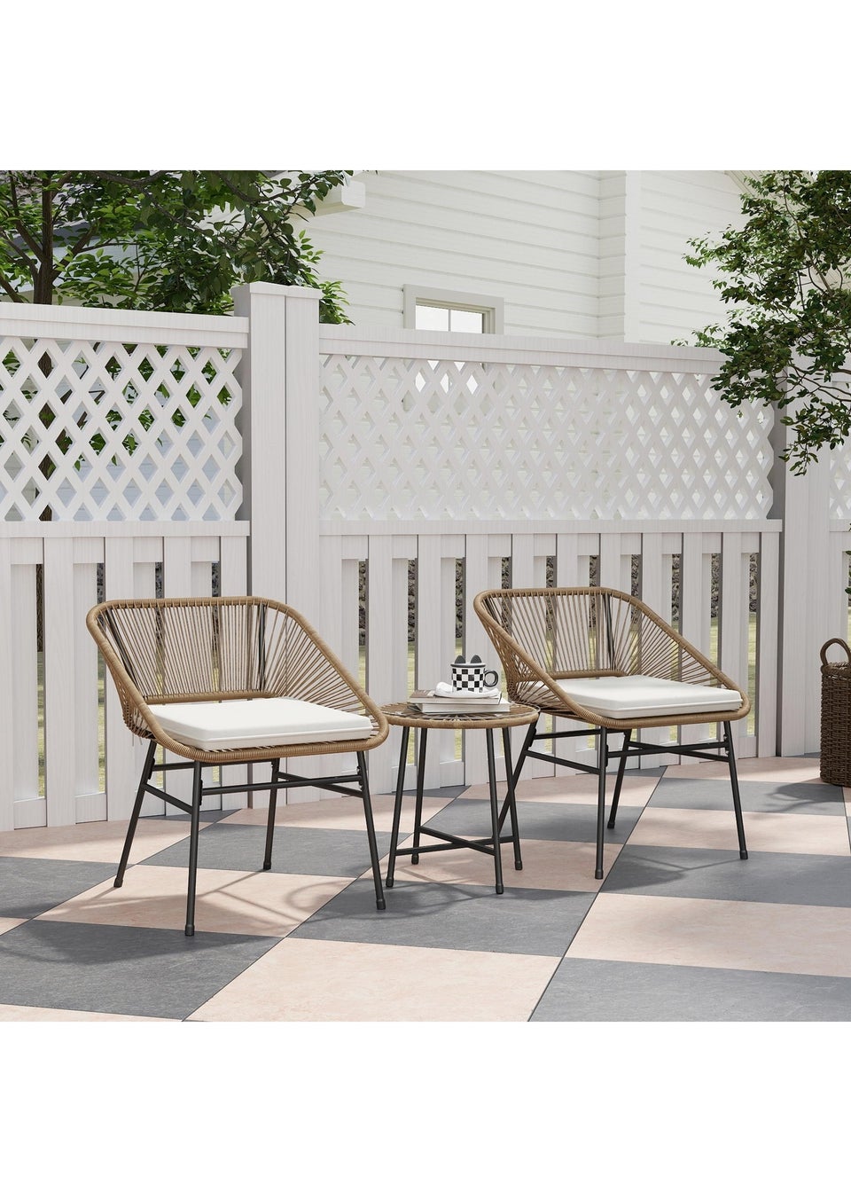 Outsunny Rattan Bistro Set Small Balcony Furniture with Cushion