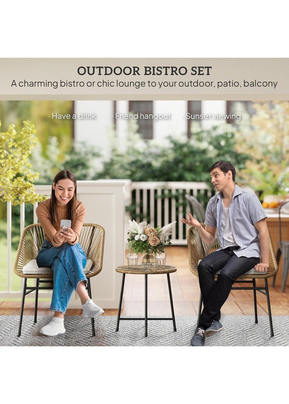 Outsunny Rattan Bistro Set Small Balcony Furniture with Cushion