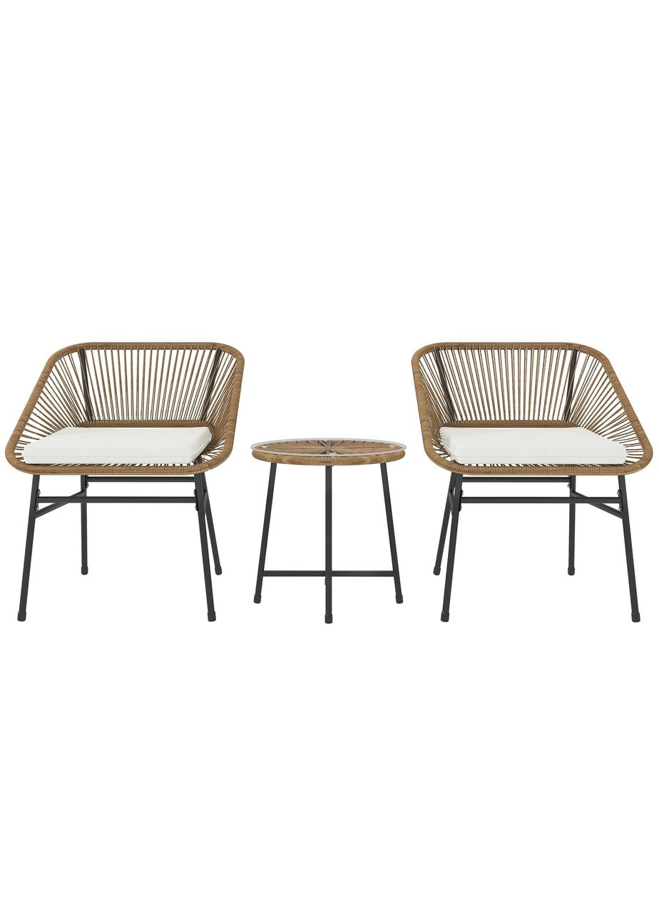 Outsunny Rattan Bistro Set Small Balcony Furniture with Cushion