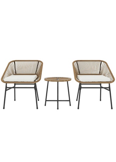 Outsunny Rattan Bistro Set Small Balcony Furniture with Cushion