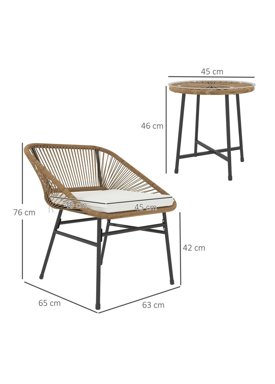 Outsunny Rattan Bistro Set Small Balcony Furniture with Cushion