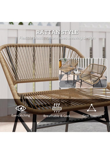 Outsunny Rattan Bistro Set Small Balcony Furniture with Cushion