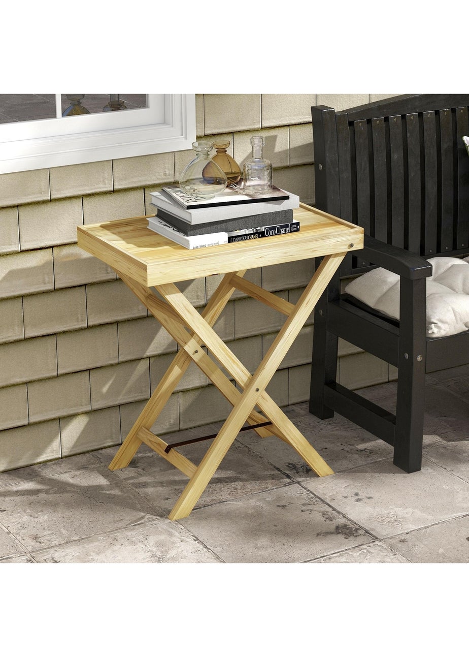 Outsunny Wooden Garden Table Outdoor Side Table Natural (68cmx44cmx75cm)