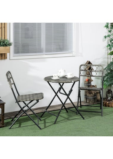 Outsunny 3 PCS Folding Rattan Wicker Bistro Set Coffee Table Set Grey