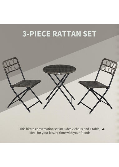 Outsunny 3 PCS Folding Rattan Wicker Bistro Set Coffee Table Set Grey