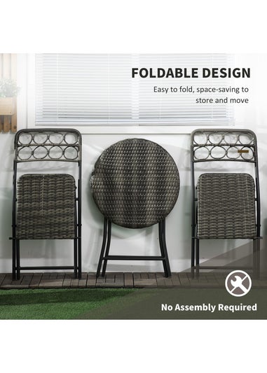 Outsunny 3 PCS Folding Rattan Wicker Bistro Set Coffee Table Set Grey