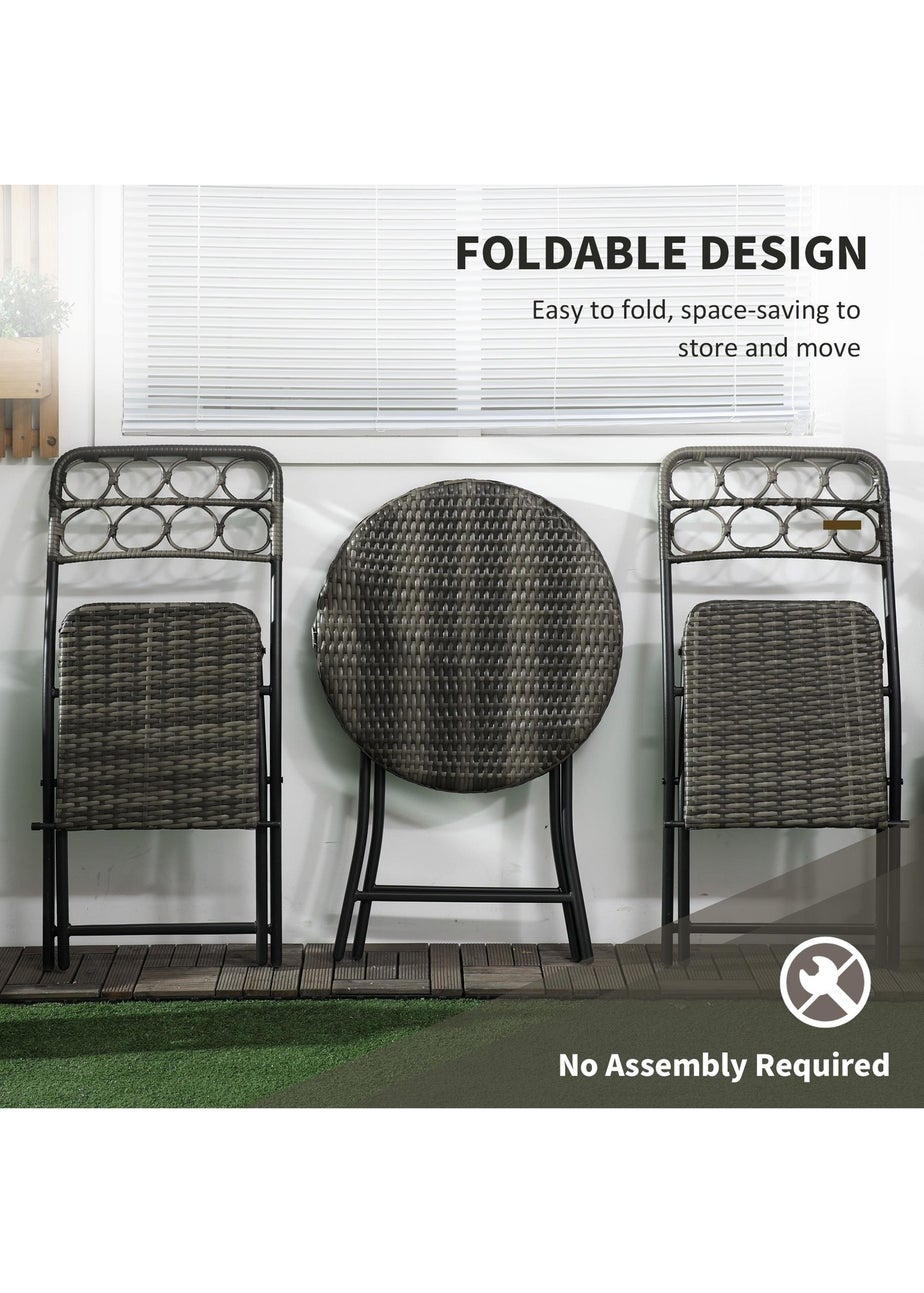 Outsunny 3 PCS Folding Rattan Wicker Bistro Set Coffee Table Set Grey