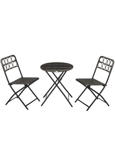 Outsunny 3 PCS Folding Rattan Wicker Bistro Set Coffee Table Set Grey