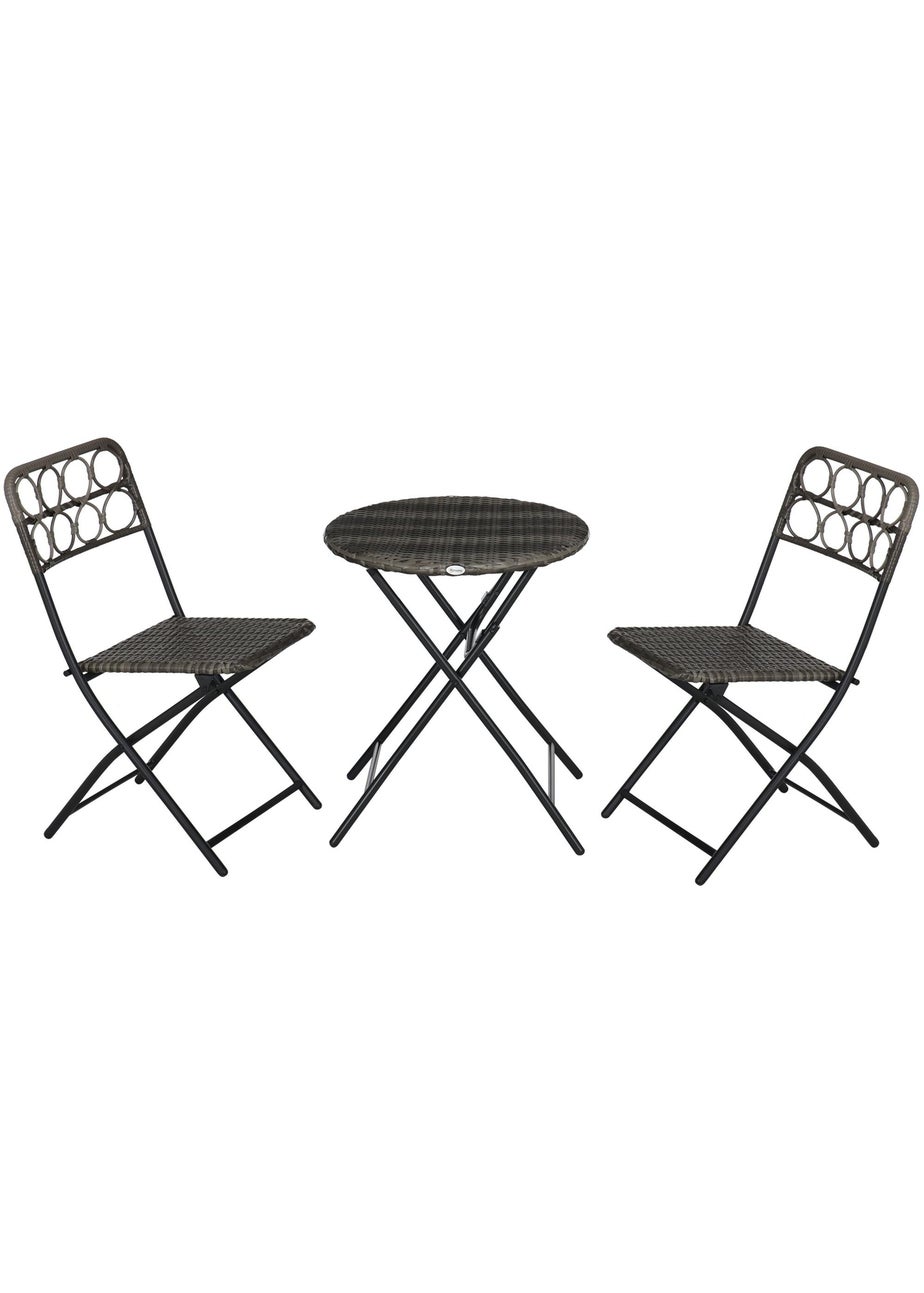 Outsunny 3 PCS Folding Rattan Wicker Bistro Set Coffee Table Set Grey