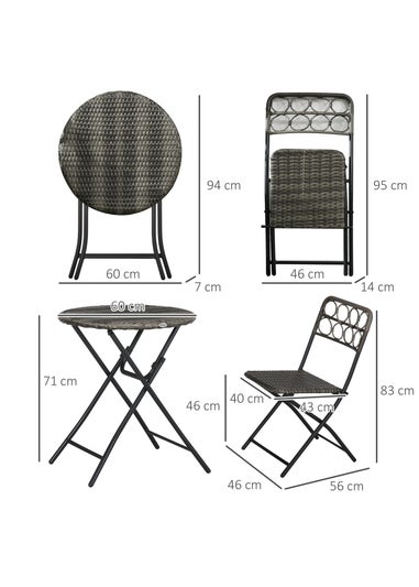 Outsunny 3 PCS Folding Rattan Wicker Bistro Set Coffee Table Set Grey