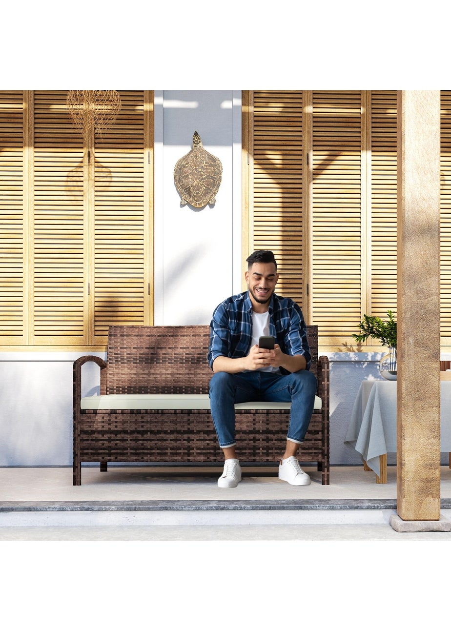 Outsunny Rattan Garden Bench with Storage Cushioned Outdoor Bench (125L)