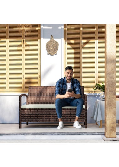 Outsunny Rattan Garden Bench with Storage Cushioned Outdoor Bench (125L)