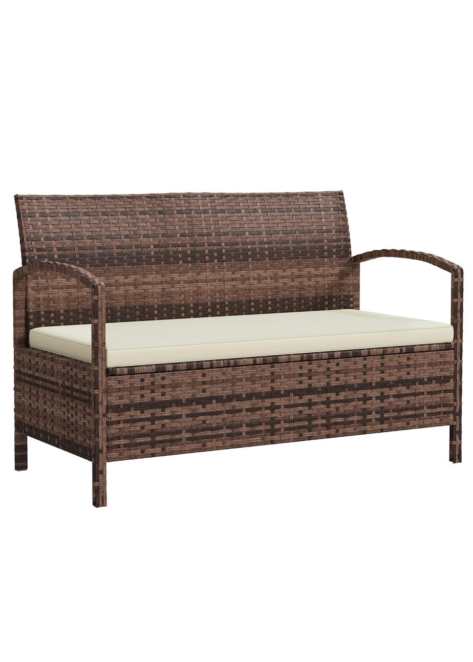 Outsunny Rattan Garden Bench with Storage Cushioned Outdoor Bench (125L)