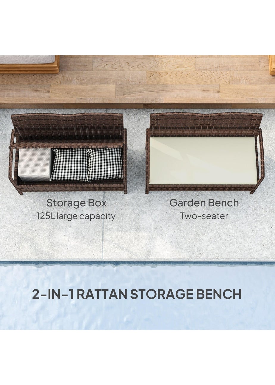 Outsunny Rattan Garden Bench with Storage Cushioned Outdoor Bench (125L)