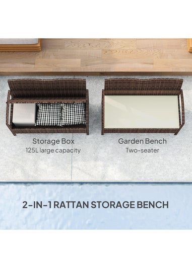 Outsunny Rattan Garden Bench with Storage Cushioned Outdoor Bench (125L)